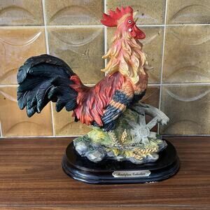 Montefiori Collection Rooster With Wagon Wheel On Stand